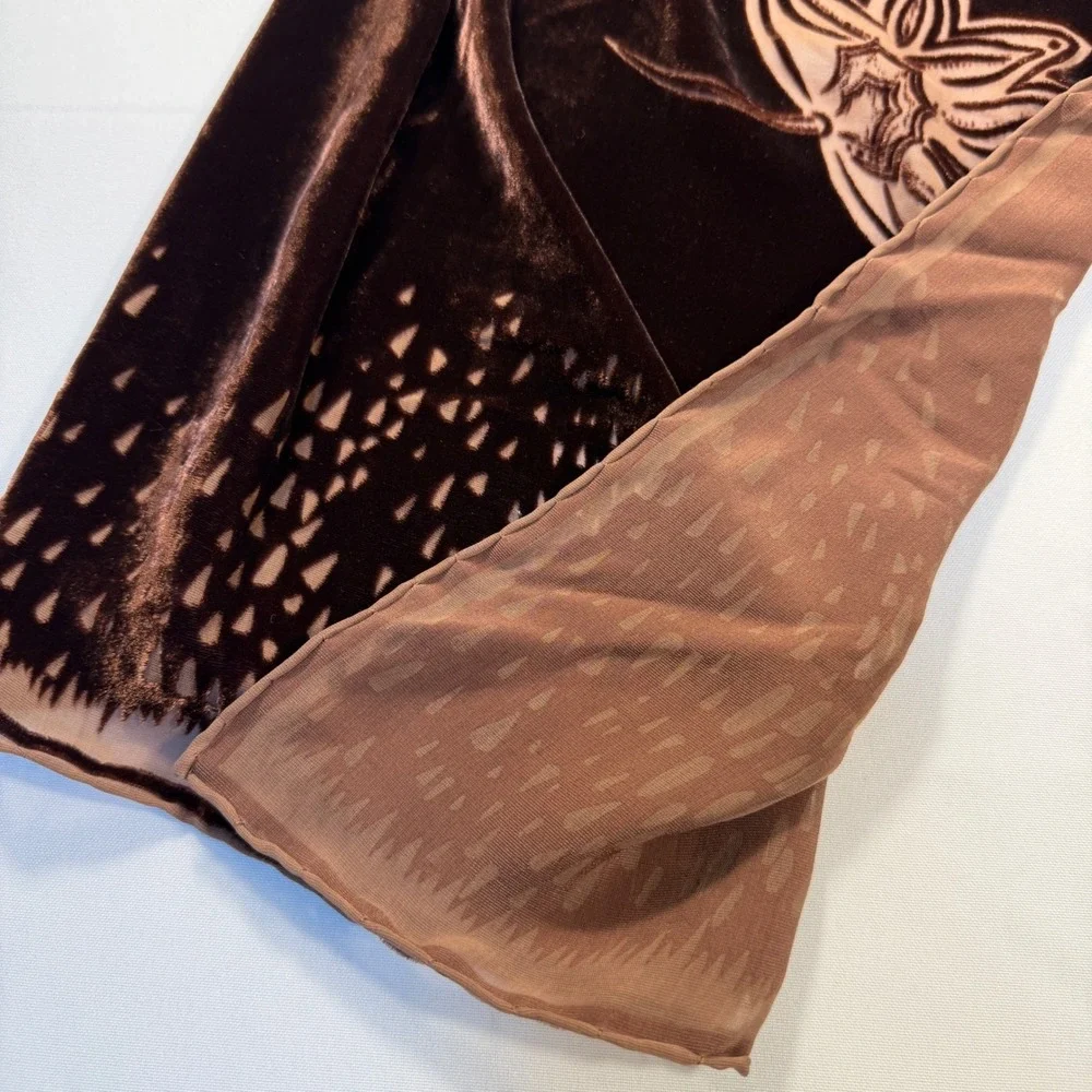Georgina‎ von Etzdorf Brown Devore Velvet Silk Floral Scarf Made in England 66